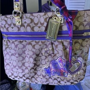 Coach Poppy Tartan Plaid Appliqué Tote